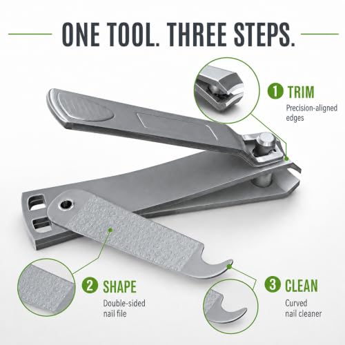 CLYPPI Precision Fingernail Clippers with File & Cleaner - Ergonomic 3.5" Stainless Steel
