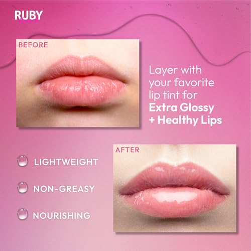 Ruby Kisses Hydrating Clear Lip Oil Treatment Gloss 6 Pack, Vitamin E & Jojoba, Non-Greasy Lip Hydration