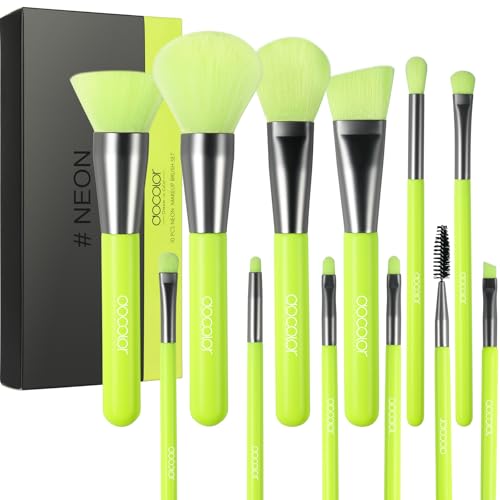 Docolor 10-Piece Makeup Brush Set - Premium Synthetic Neon Green Kit
