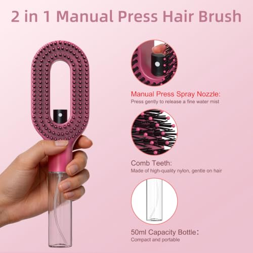 Olatay 2-in-1 Portable Misting Hair Brush with Water Spray - Rose Red