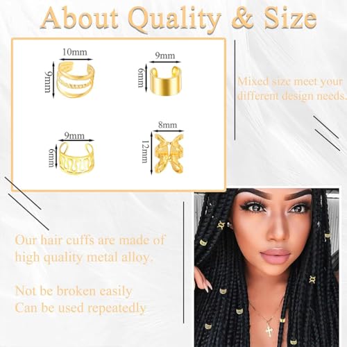 80 Pcs Gold and Silver Dreadlock Hair Beads - Non-Piercing Ear Clips