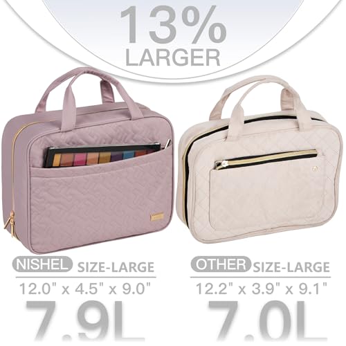 NISHEL Large Hanging Travel Toiletry Bag - Portable Makeup Organizer, Peach
