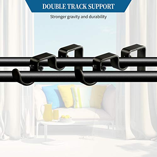 Heavy Duty Double Curtain Rod Brackets - Set of 3, Black