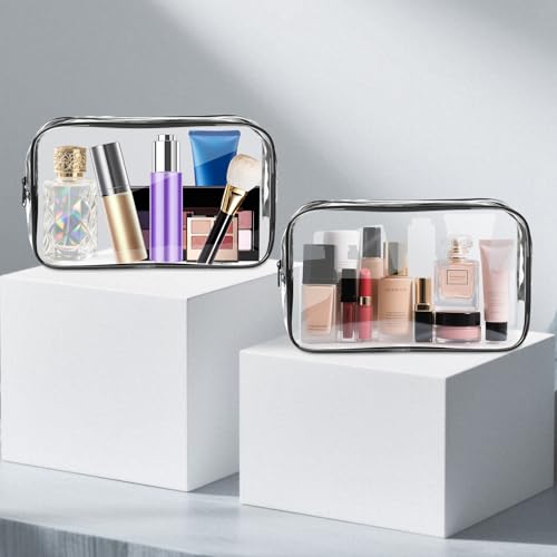 AURUZA 3-Piece Clear TSA Approved Travel Toiletry & Makeup Organizer Bag Set