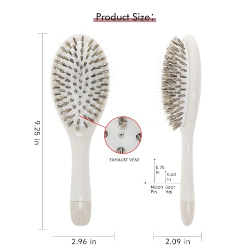 KISMETICS Beige Boar Bristle Hair Brush with Nylon Pins - Detangler & Smoothing