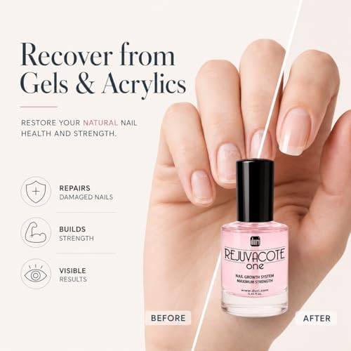 Duri Rejuvacote 1 Nail Growth System - Maximum Strength Nail Strengthener for Damaged Nails from Gel, Acrylic Manicure | Grow Long Natural Fingernails Fast - Rejuvacare Nail Hardener - 0.45 fl. oz.