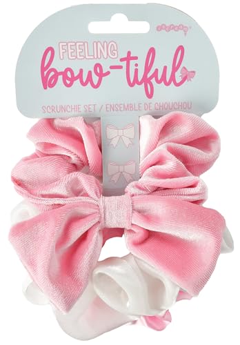 iscream Set of 3 Satin and Fleece Hair Scrunchies with Bow Accent