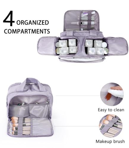 BUZFOWU Light Purple Travel Toiletry Bag for Women - Large Cosmetic Organizer with Wet-Dry Separation, Multi-Pocket & Carry Handle