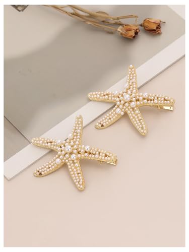 Gold Starfish Hair Clips Set - Beaded Summer Hair Accessories