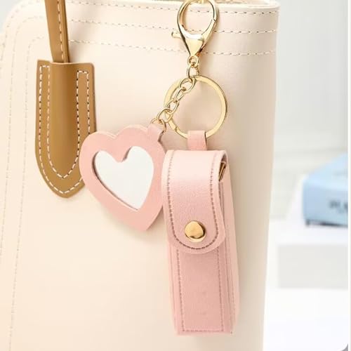 Arvintas Style 1 PU Leather Lipstick & Lip Balm Keychain with Mirror - Pack of 4