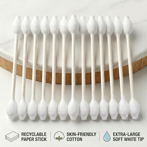 400pcs CGR Baby Safety Cotton Swabs with Large Tips for Newborn, Babies, Kids, Children, 100% Organic Cotton, White Paper Sticks, 5 Pack of 80 Swabs Total(2 Boxes and 3 Bags)