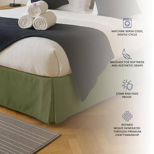 King Bed Skirt, 16-Inch Drop, Olive Microfiber, Pleated Design