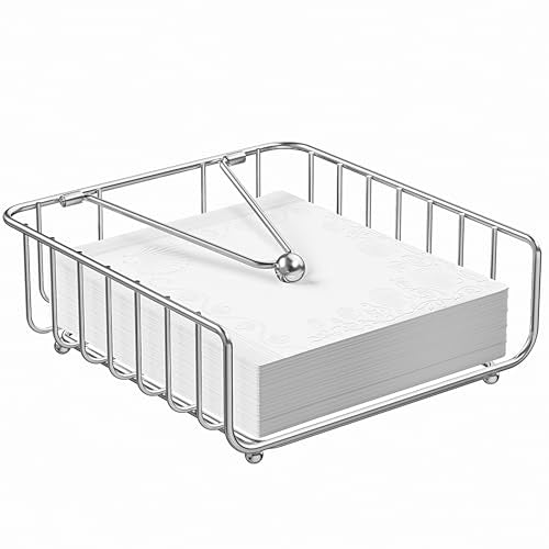 Weighted Metal Napkin Holder with Silicone Pads - Silver