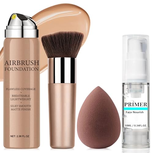 LemonSac AirBrush Silky Mist Foundation Spray with Primer & Brush - Full Coverage #2 Beige