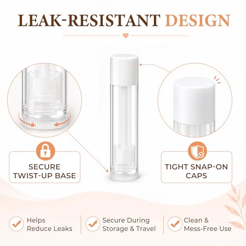 LotFancy 50PCS Clear Lip Balm Tubes, 5.5ml Refillable Containers