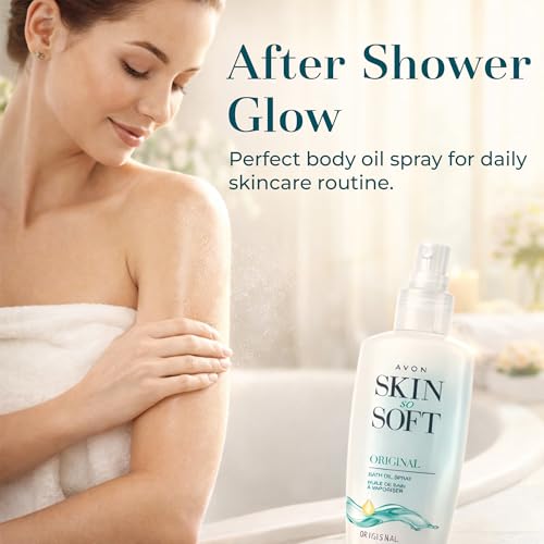 AVON Skin So Soft Original Bath Oil Spray - Moisturizing Shower Oil with Jojoba Oil & Vitamin E - Non-Greasy Formula for Dry Skin Care - After Shower Moisturizer for Women - Hydrating Spray, 5 fl oz