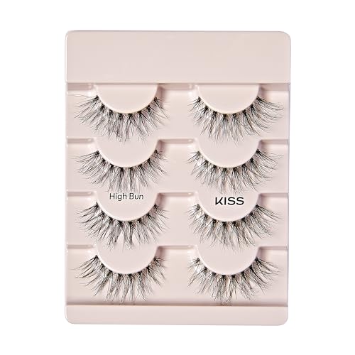 KISS High Bun Natural False Eyelashes - 4 Pairs, 12mm, Reusable