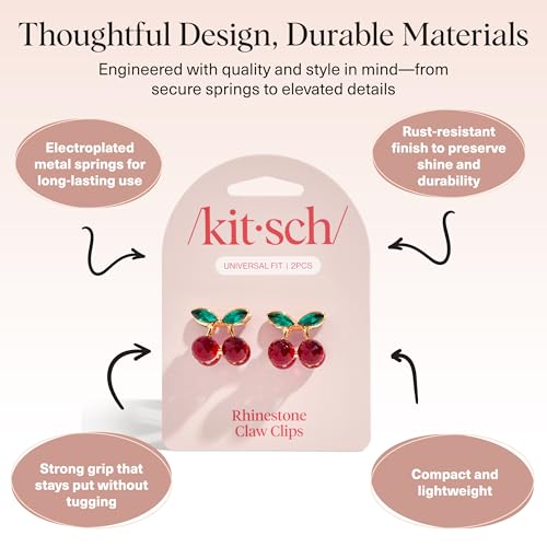 Kitsch Cherry Mini Hair Clips with Rhinestones - 2pcs