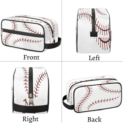 White Baseball Travel Toiletry Bag for Kids - Large-Capacity Hanging Dopp Kit