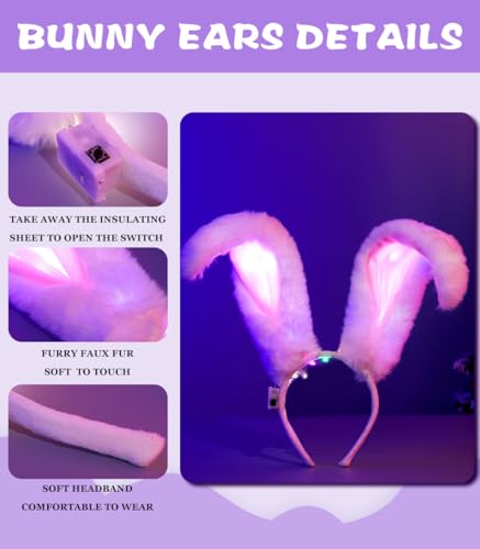 Uranian White Light Up Bunny Ears Headband for Women Cosplay Costume Accessories