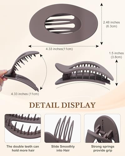 HOKEMP 6Pcs French Flat Hair Clips for Women - Matte Brown Set, Strong Hold for Thick & Thin Hair