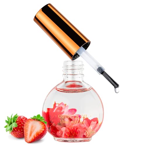JIASHENG Strawberry Cuticle Oil with Real Flowers - 15ml Hydrating Nail Care