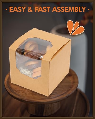 Bakepacker Auto-Pop Cupcake Boxes - 30 Pack, Brown, 3.5"