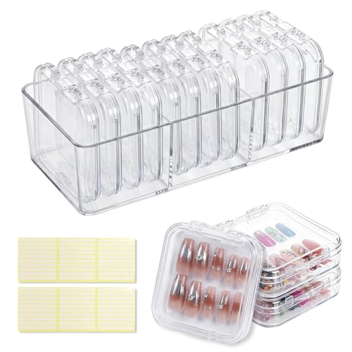 12Pcs Clear Press On Nail Organizer with Large Storage Box & Dual Sided Tape - TIOWJABK Variant
