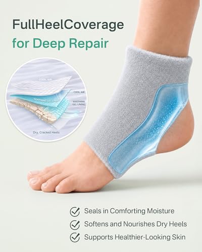 Originbuty Gray Moisturizing Heel Socks for Women & Men – Fuzzy Open-Toe Gel Heel Protectors