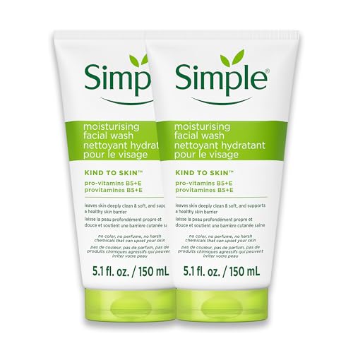 Simple Kind To Skin Moisturizing Face Wash 5.1 Fl Oz (Pack of 2) - Hydrating Cleanser with Vitamin B5 & E, Sulfate Free