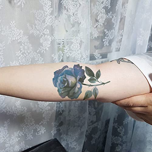 Oottati TL-A10 Waterproof Temporary Tattoo Stickers 8 Sheets - Blue, Purple, Rose, Lotus, Butterfly, Long-Lasting Arm Jewelry