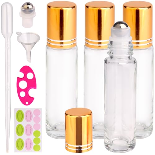 10ml Clear Glass Roller Bottles for Essential Oils - 4 Pack