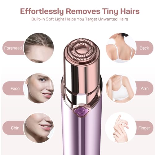 Gurelax Lavender Facial Hair Removal for Women with 2 Replacement Heads - Painless Electric Face Epilator