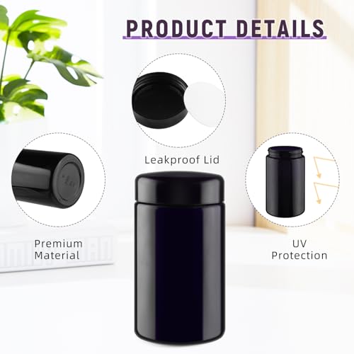 200ml Black Glass Jars Set of 3 - Cosmetic, Candle, Lotion Containers
