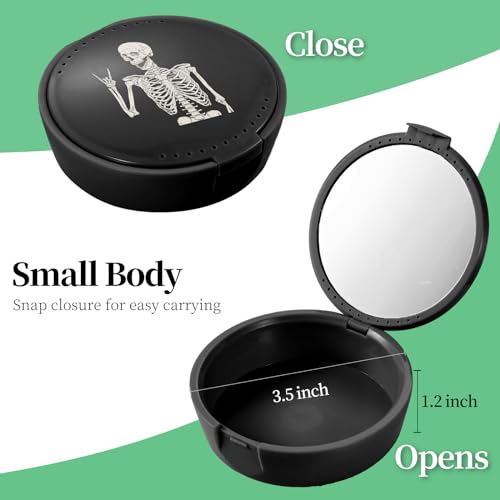 Portable Black Skull Retainer Case with Mirror & Ventilation