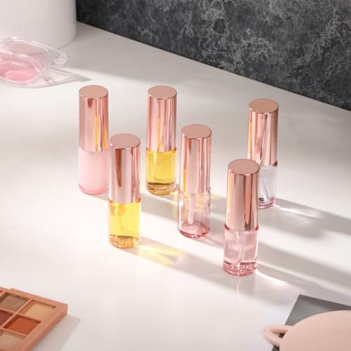RAMFIYN 12 Pack 10ml Pink Glass Spray Bottles with Rose Gold Lid – Refillable Fine Mist Atomizers
