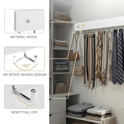 2-Pack Wall-Mounted Wooden Belt & Tie Rack Organizer with 28 Hooks