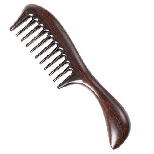 Onedor Black Sandalwood Hair Comb Round Handle Extra Wide Tooth - Anti-Static Natural Detangler