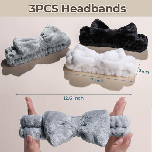 LEOBRO Spa Headband & Scrunchies Set - 6pcs in Black, White, Gray
