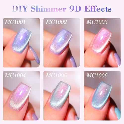 Double Rhythm 6-Piece Cat Eye Gel Nail Polish Set with Magnetic Tool