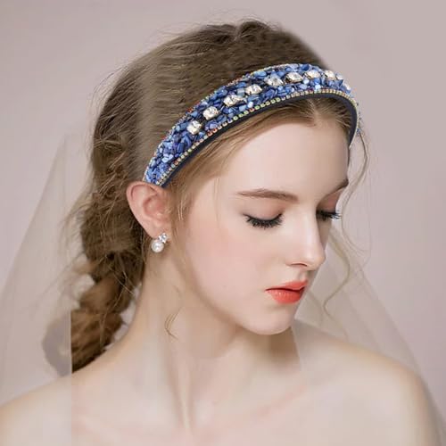 Cutewing Variation NO15A Sparkle Rhinestone & Turquoise Wide Headband 2-Pack - Fashion Hair Accessory for Women & Girls