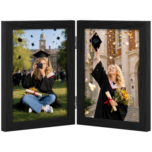 Vittanly 5x7 Double Picture Frame - Hinged MDF Design with Plexiglass