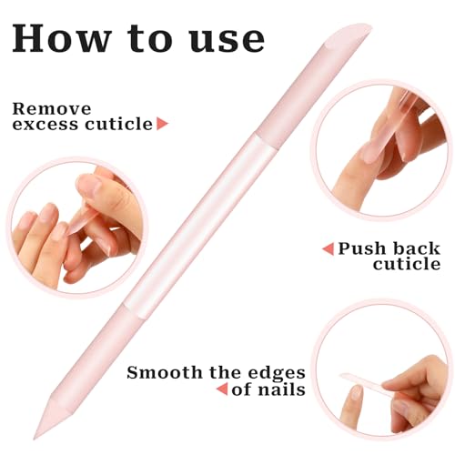 Glass Cuticle Pusher Set - Double-Headed Nail Trimmer & Remover