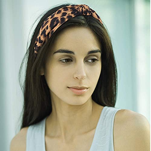 KICOSY 2PCS Wide Non-Slip Leopard & Black Knot Headbands for Women & Girls