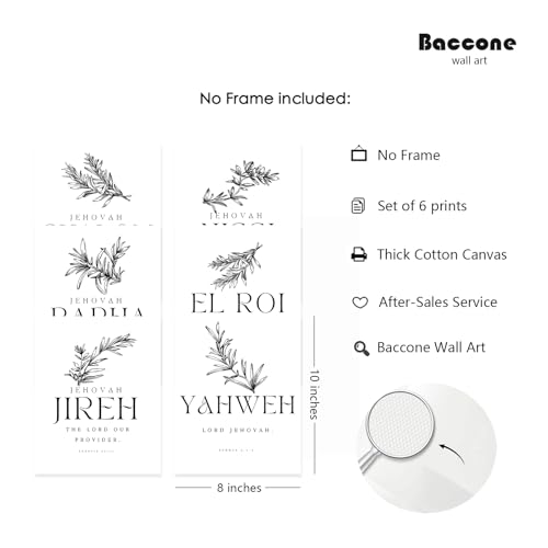 Christian Hebrew Names of God Canvas Wall Art Set - 8x10 Inch Unframed, 6 Prints
