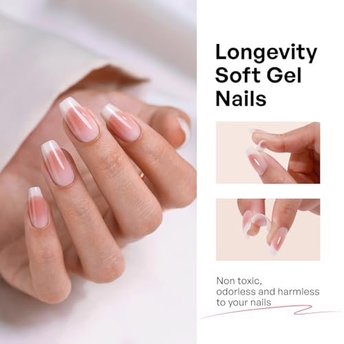 32Pcs Ombre French Medium Coffin Soft Gel Press on Nails