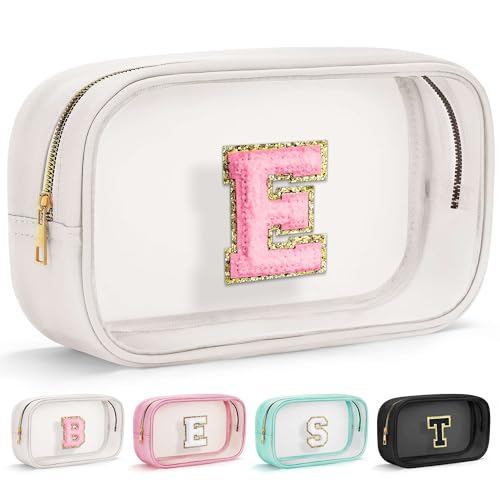 YOOLIFE Large White Initial Makeup Bag - Clear Travel Organizer