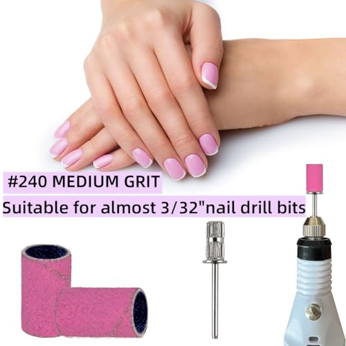 100pcs Pink 240 Grit Sanding Bands for Nail Drill - Professional Use