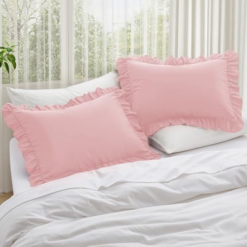 Light Pink Ruffle Pillow Cases Set of 2 | 20" x 26" Microfiber
