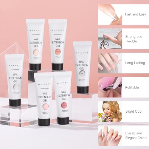 Makartt Poly Nail Gel Kit - 6 Clear Nude Pink Colors for Nail Extensions